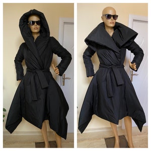 Women&#39;s Winter Hoodie Down Coat/ Wraped Puffer Asymmetrical Coat,Winter down jacket
