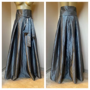 Grey, Silver Maxi, long crispy taffeta skirt with high waist and side pockets, A - line floor length taffeta skirt, Red taffeta skirt