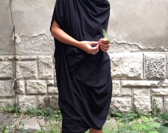 Black minimalist,Extravagant summer asymmetrical tunic dress / plus size tunic / oversized dress/ Lagenlook  dress