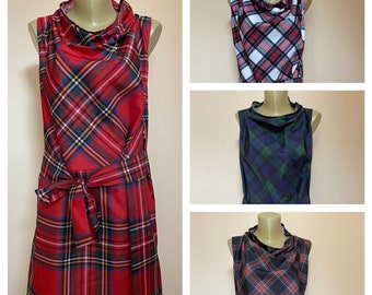 Tartan summer casual short dress, Taffeta  plaid day dress , Minimalist dress, Mini Short summer casual dress