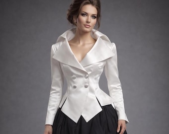 White Satin Tailcoat Jacket Women, Bridal Blazer Alternative, Victorian Style Jacket, Elegant Structured Coat, Statement Wedding Outfit