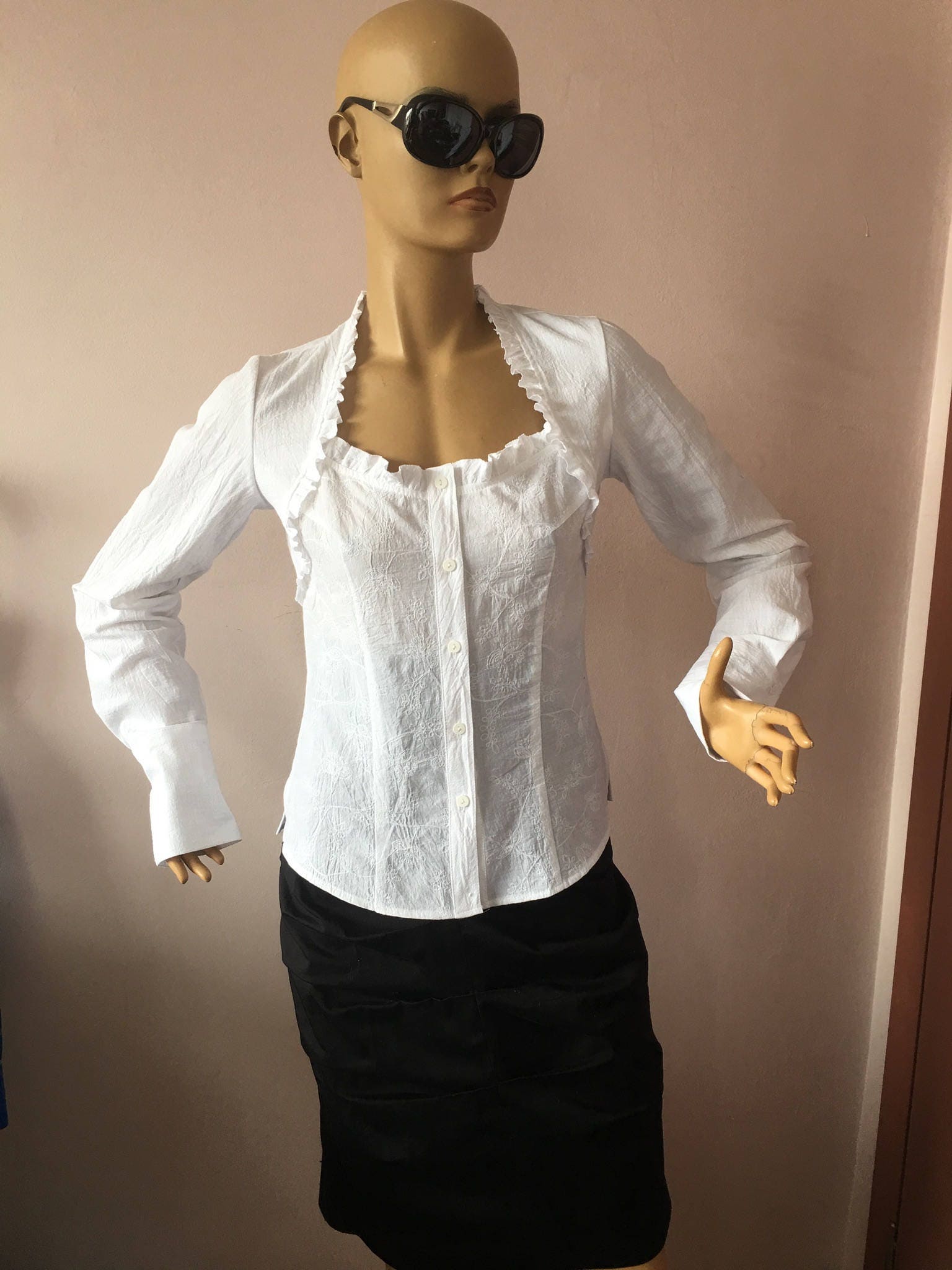 トップス cotton volume gather blouse-louren Wrap London - Printed cotton gathered blouse