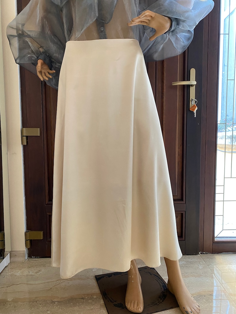 Red A line satin midi maxi satin skirt