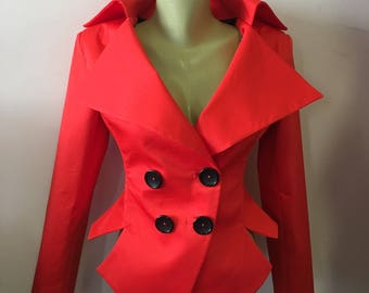 Fitted Red Cotton Blazer: Women's Steampunk Tailored Jacket