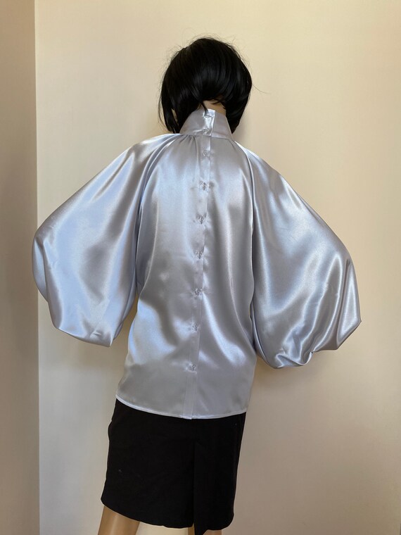 Formal Womens Satin Bow Blouse Silver Cocktail Satin Blouse Puffy Sleeves Blouse Victorian Collar Blouse Shirt Etsy UK