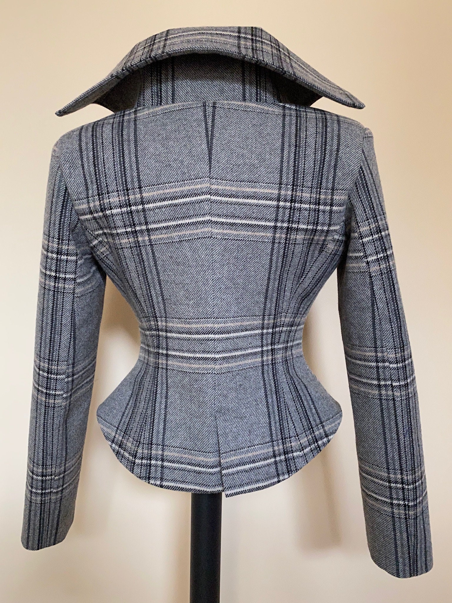 Grey Gray Wool Tartan Tailored Jacket Tweed Checked Blazer Womens Plaid Coat Scottish Tartan Plaid Blazer Etsy Ireland