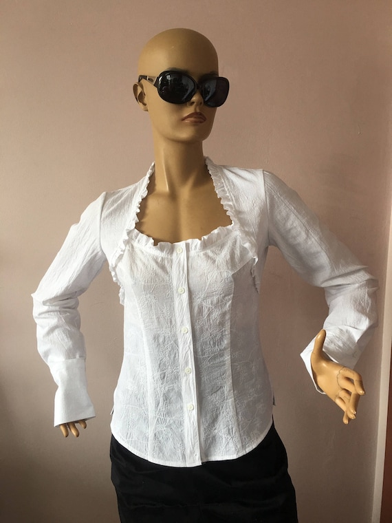 Cotton Square Neck Shirt/womens White Blouse/long Sleeve