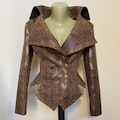 Faux Suede Snakeskin Print Brown And Gold Fitted Jacket Blazer