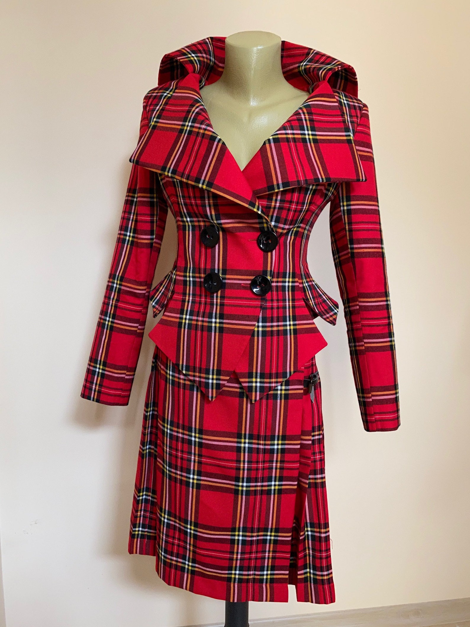Red Womens Tartan Suit With Pleated Knee Skirt Red Plaid Suit - Etsy