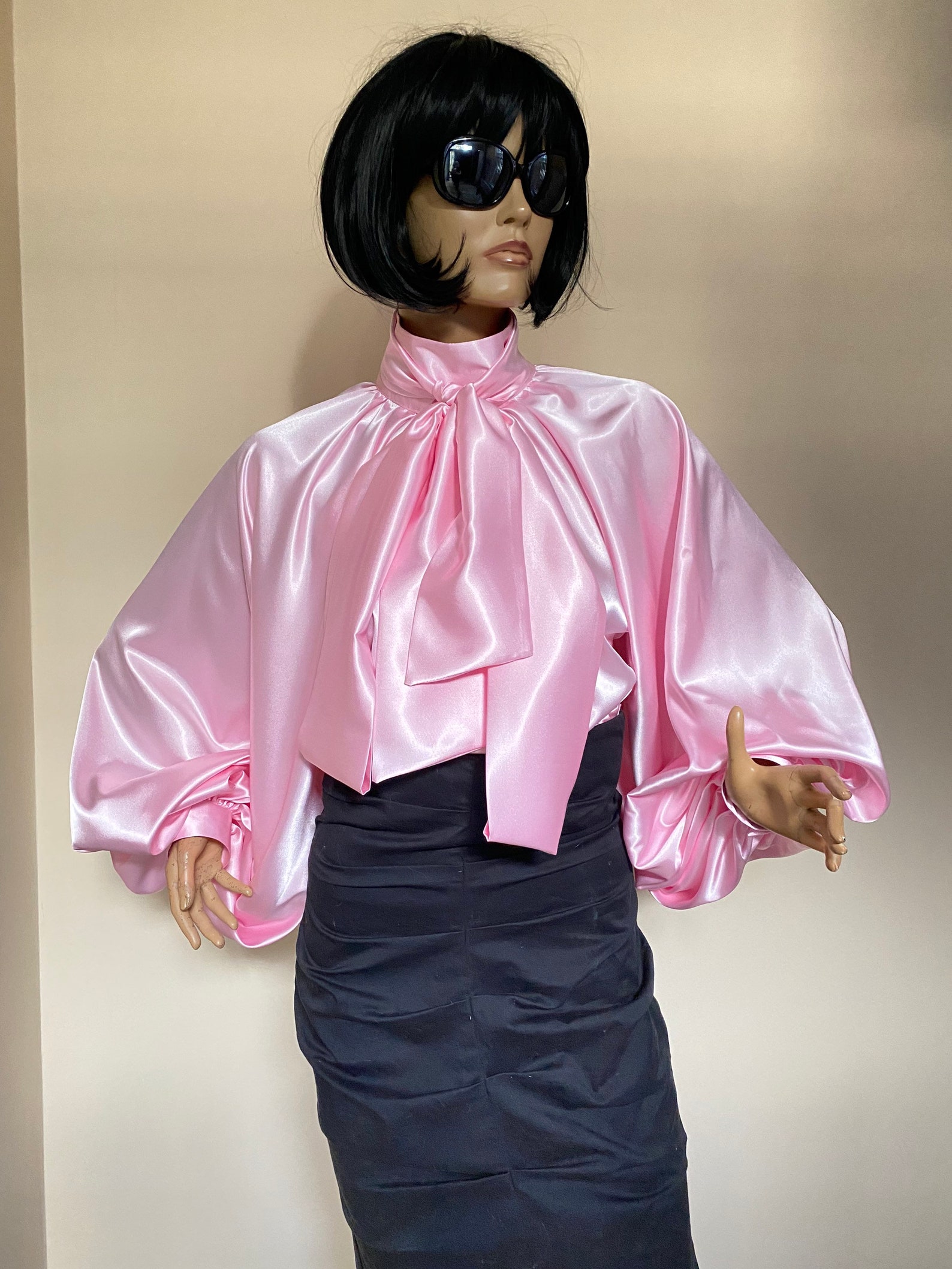 Formal Womens Satin Bow Blouse Baby Pink Cocktail Satin - Etsy