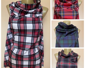 Minimalistische Tartan Taffeta Sommer-Top, ärmellose plaid lässige Bluse, schottische Tartan Outfit