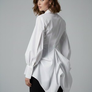 Black Steampunk Victorian Blouse, Gothic High-Low Asymmetric Shirt, Avant-Garde Dark Academia Top image 6
