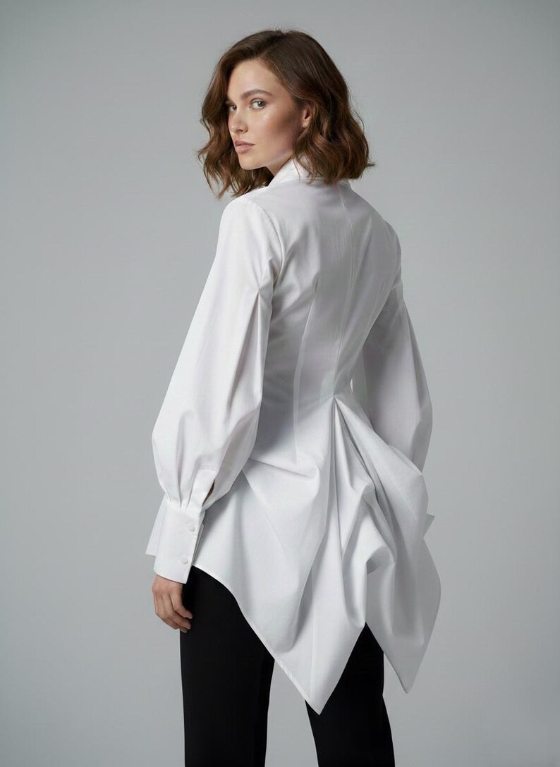 Black Steampunk Victorian Blouse, Gothic High-Low Asymmetric Shirt, Avant-Garde Dark Academia Top image 6