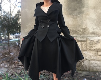 Women's Black Suit, Fitted Blazer, Black Tailored Suit,Steampunk Black Jacket,Goth Blazer,Black party Jacket