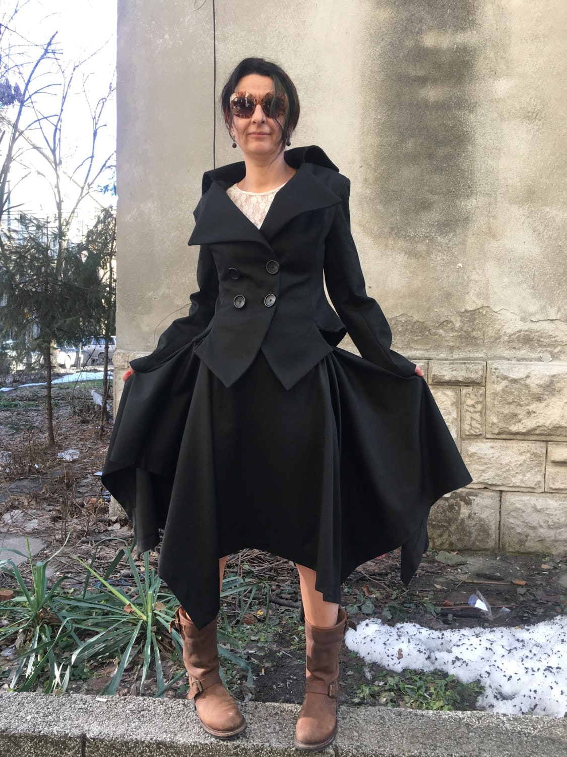 StudioMariya Women's Black Suit, Fitted Blazer, Black Tailored Suit,Steampunk Black Jacket,Goth blazer,black Party Jacket