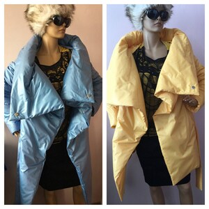 Womens yellow square down coat, Womens winter jacket, Puffer atmosphere down overcoat yellow, Quilted down coat image 5