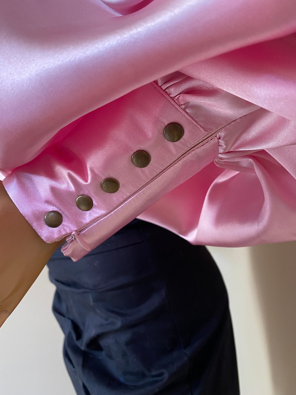 Formal Baby Pink Satin Blouse With Victorian Collar Bow Tie - Etsy UK