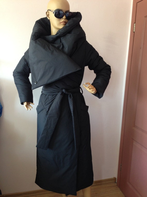 Long Loose Winter Collar Square Down Jacket atmosphere Comfortable and Warm Asymmetrical Wrap Overcoat in Black. Etsy