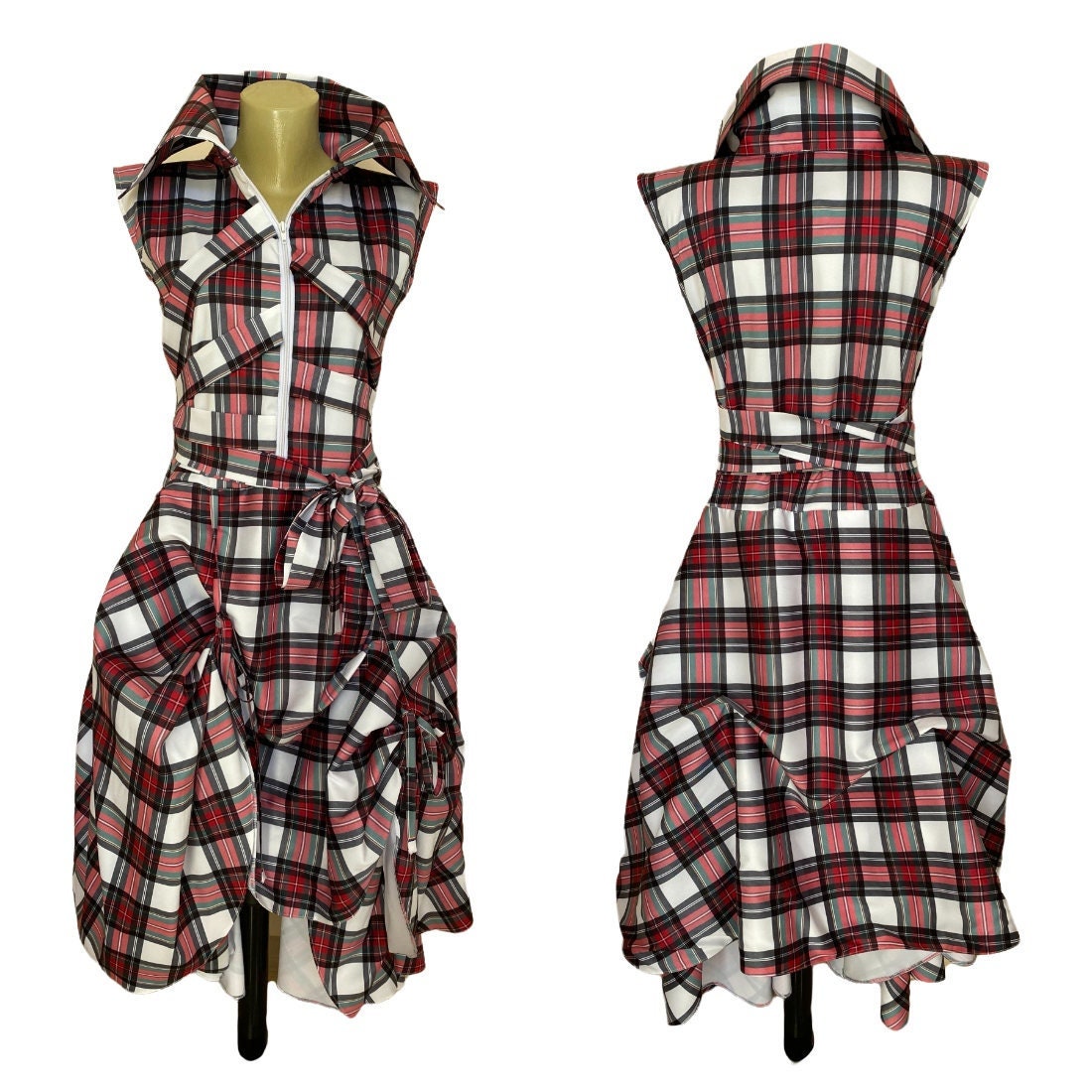 Women Plaid Long Sleeveless Midi Dress Vintage Steampunk Gothic Swing  Dresses