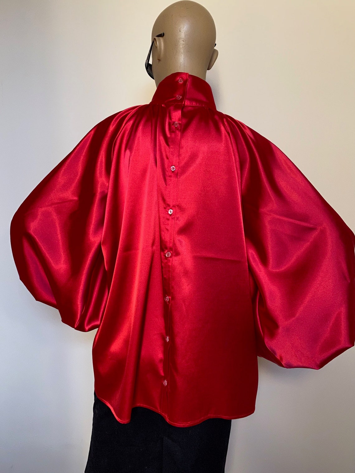 Red Formal satin cocktail satin blouse Victorian collar | Etsy