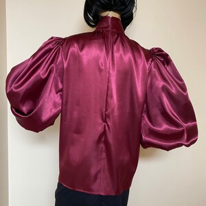 Formal Bordeaux, Wine Satin Blouse With Victorian Collar, Bow Tie and ...