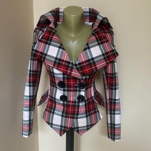 Blazer écossais écossais blanc | Veste punk steampunk ajustée croisée à carreaux