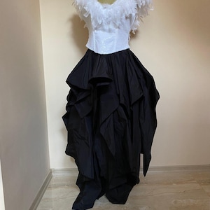 Steampunk Black Taffeta long skirt,Maxi Taffeta Skirt,Ball Gown Black  Skirt, prom, cocktail skirt, Asymmetrical taffeta ruffled skirt
