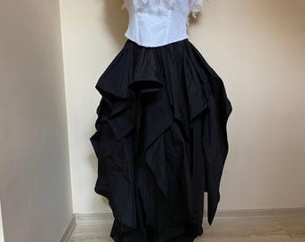 Steampunk Black Taffeta Long Skirt, Maxi Taffeta Skirt, Ball Gown Black Skirt, Prom cocktail skirt, Asymmetrical taffeta ruffled skirt