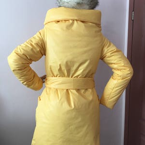 Womens yellow square down coat, Womens winter jacket, Puffer atmosphere down overcoat yellow, Quilted down coat image 4