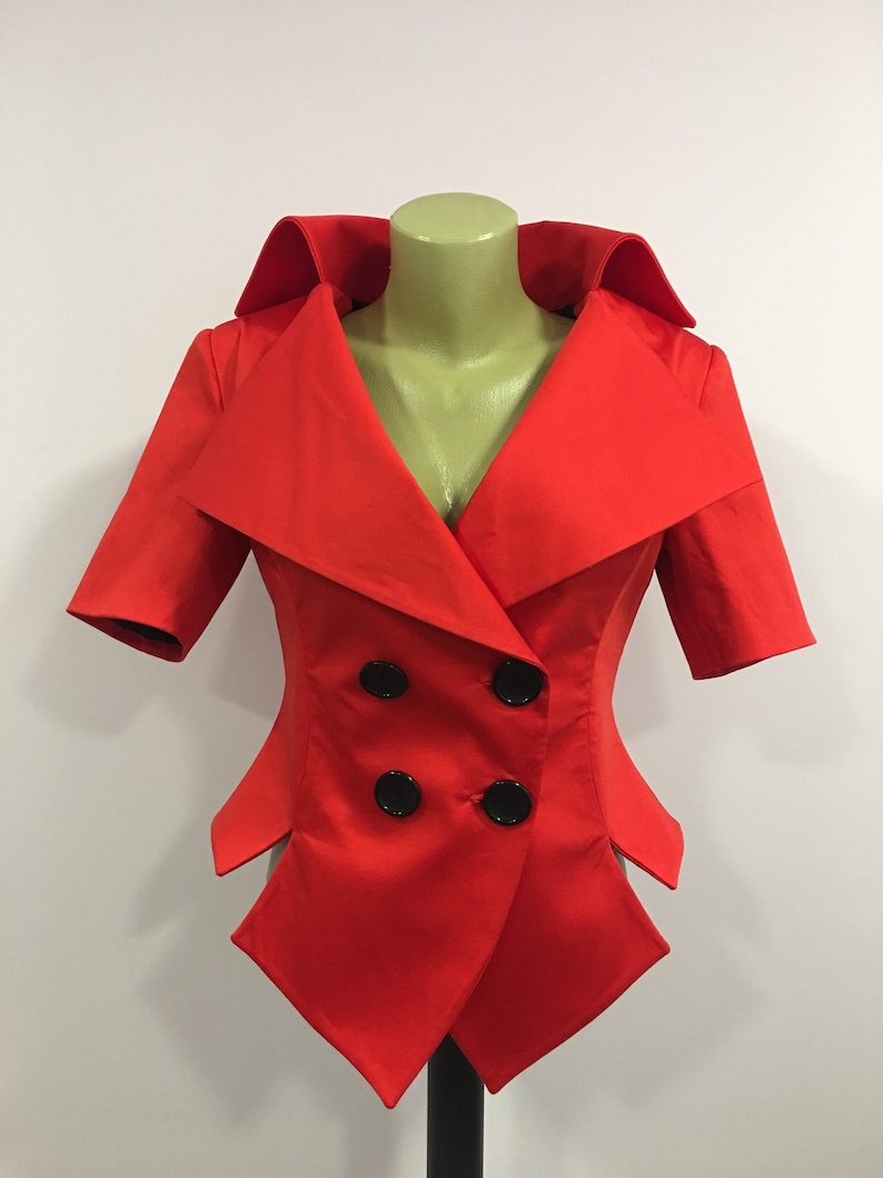 Women's Red White Jacket Fitted Short Sleeve Blazer - Etsy