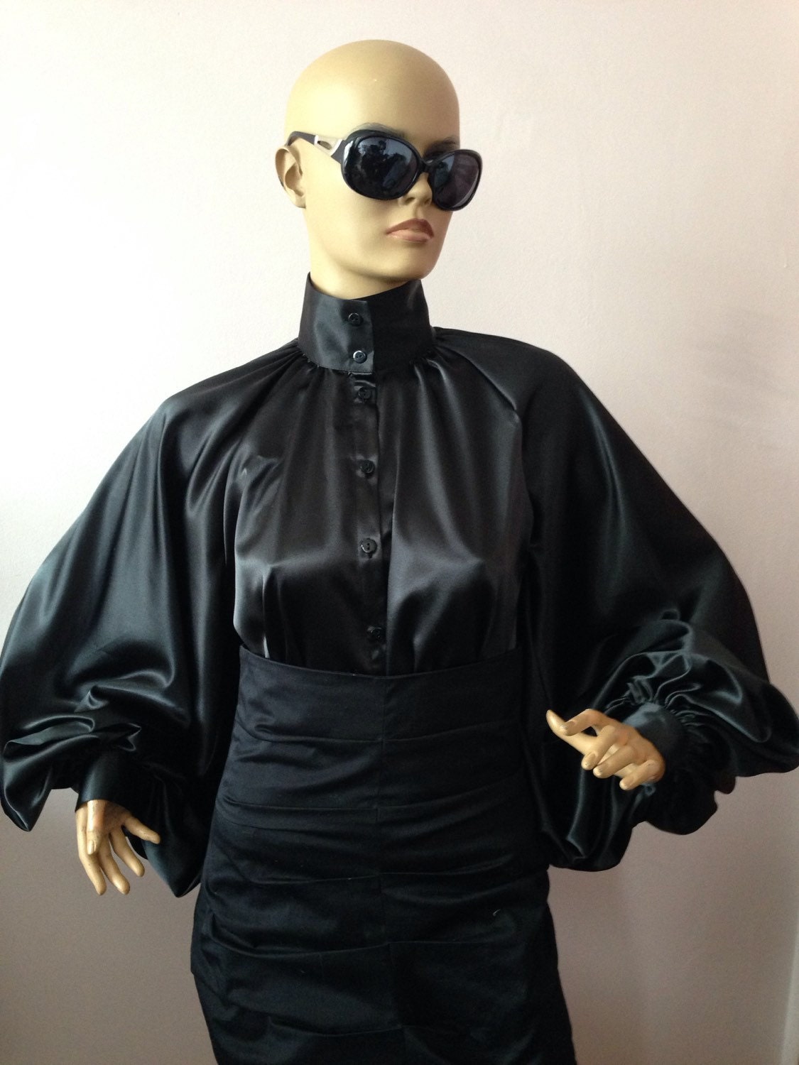 Formal Womens Silk Blouse/ Black Cocktail Satin - Etsy