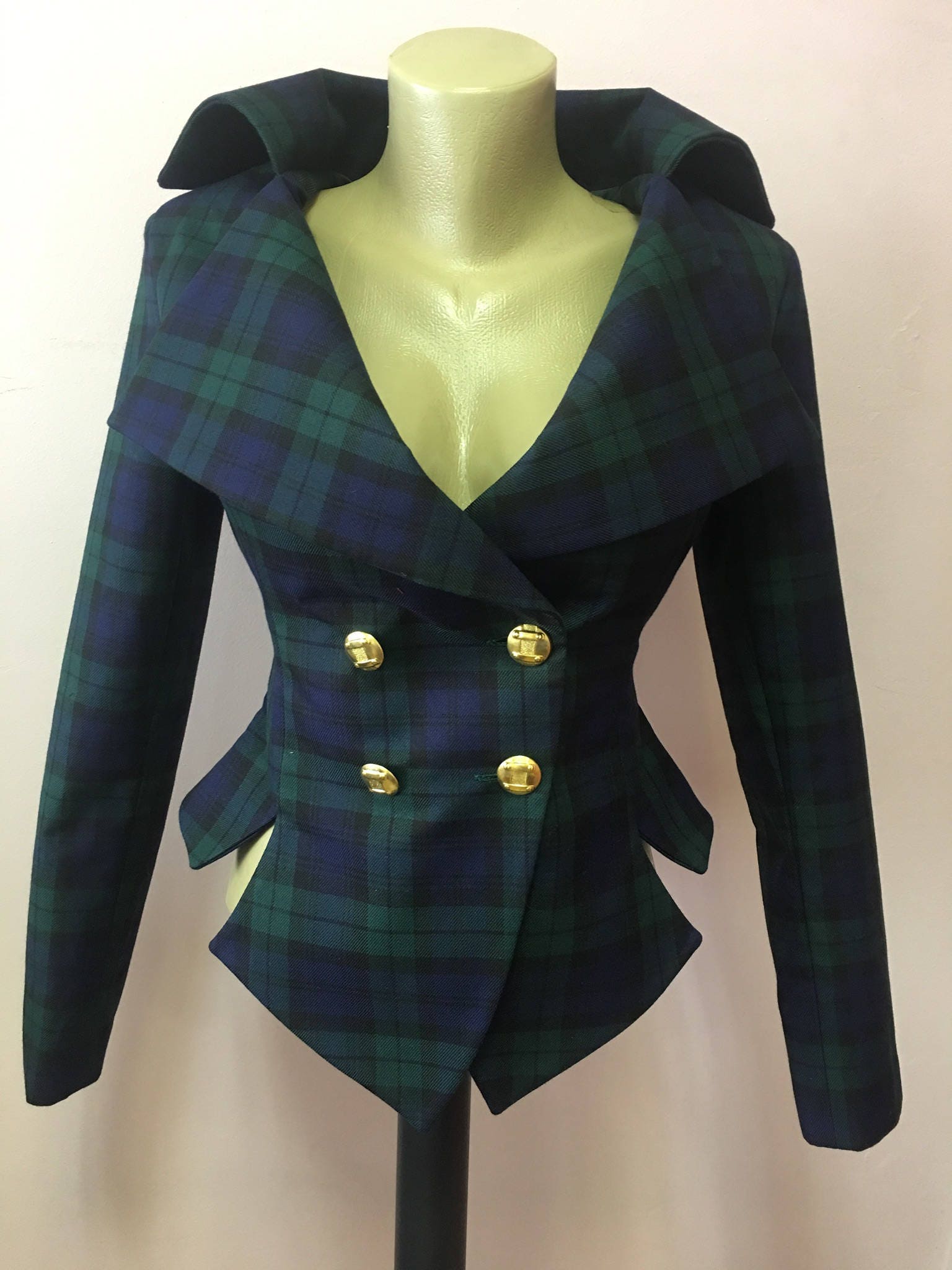 Tartan Checked Navy Green Tailored Jacket Vintage Style Plaid - Etsy UK