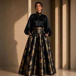 black and gold two piece dress Formal Piece prom dress