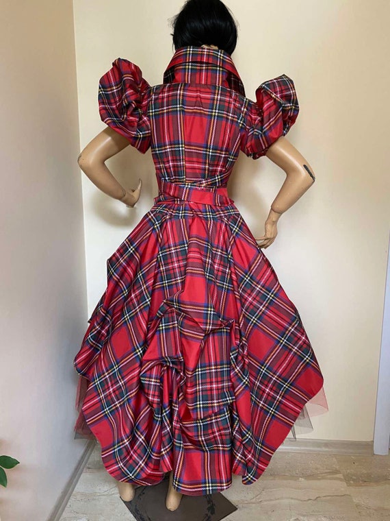 Red Plaid Tartan Burlesque Cocktail Taffeta Dress, Flare Dress, Evening  Dress, Extravagant Dress, Avant Garde Clothing, Prom, Party Dress 