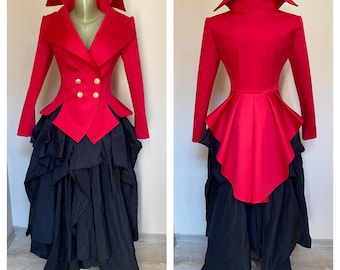 Red Cotton Tailcoat: Women's Steampunk Tuxedo Jacket