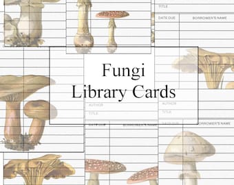 Fungi Library Cards, Digital Download for Journaling, Junk Journals , Ephemera