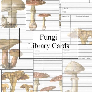 Cartes de bibliothèque de champignons, téléchargement numérique pour la journalisation, revues indésirables, éphémères