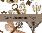 Weird Steampunk Keys Junk Journal Ephemera, Digital Download, Steampunk Journal, Steampunk Ephemera, Steampunk Keys