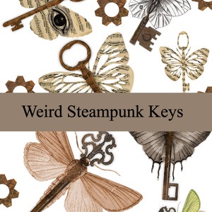 Konstiga Steampunk-nycklar skräpjournal Ephemera, digital nedladdning, Steampunk-journal, Steampunk-ephemera, Steampunk-nycklar