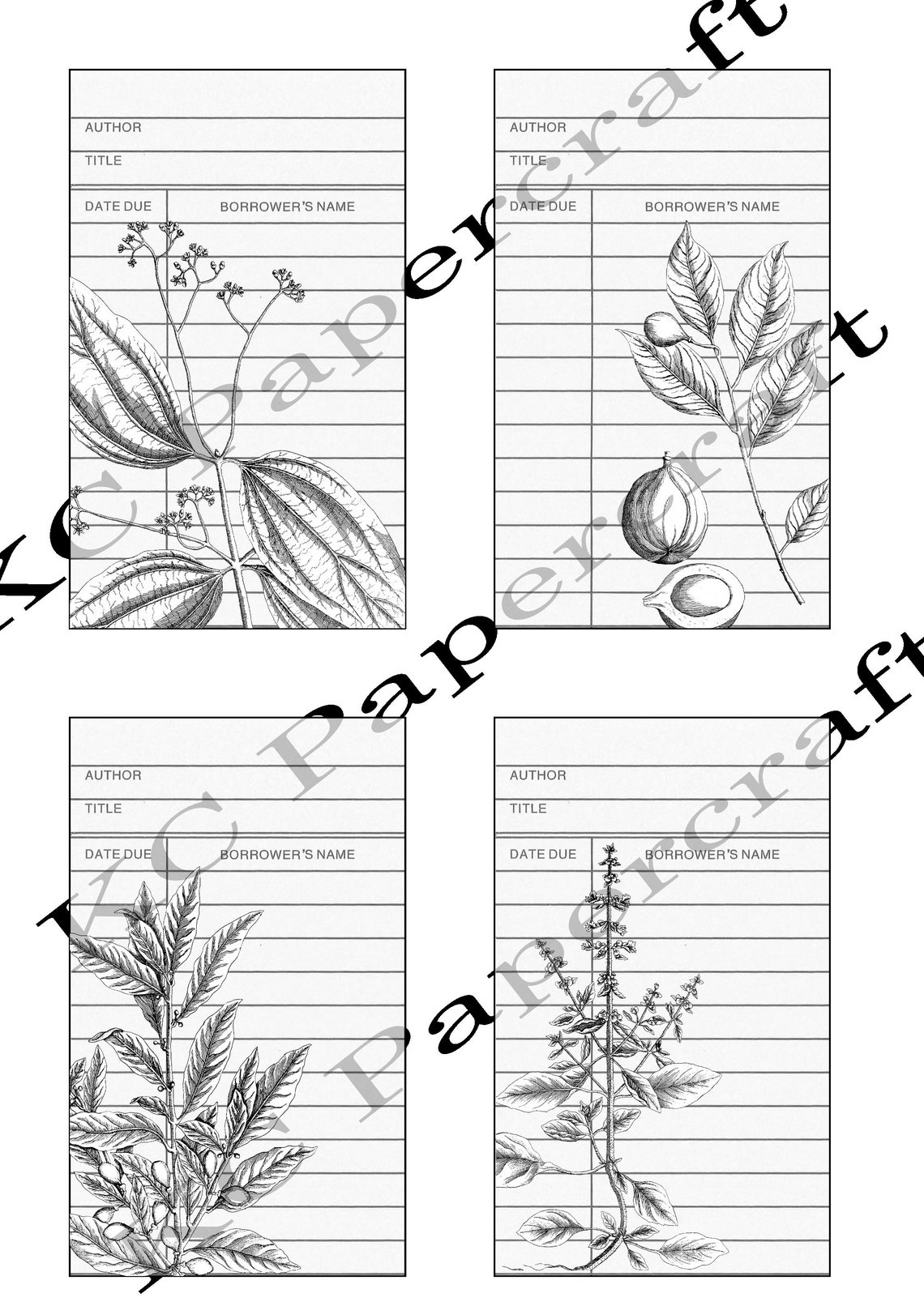 Botanical Library Cards, Digital Download for Journaling, Junk Journals ...
