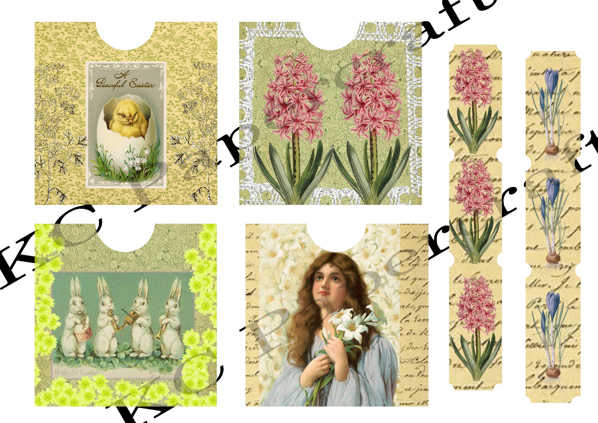 Easter Pack of Ephemera Digital Download Tags Pockets - Etsy