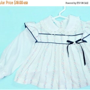 Navy Pindot and White Long Sleeved Infant Tunic/Top  by JCP Toddletime   Size 1  (18 1/2-23 Lbs.)