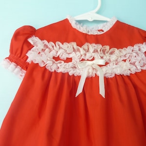 Vintage Baby Dress-1980's Red Infant Christmas Dress w/ Lace  by Bryan  9  Months