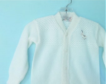 Vintage Baby Sweater-White Baby Boys or Girls Unicorn Cardigan Sweater     3-6 Months