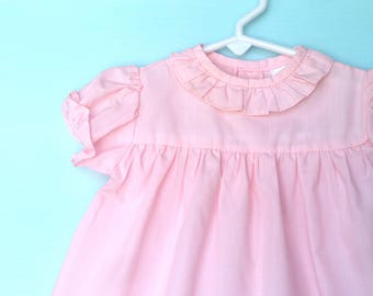 Vestido vintage para bebé, años 80, precioso vestido rosa dulce y sencillo con volante de Mayfair, tallas de 6 a 9 meses