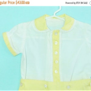 1930's-40's Vintage Baby Girls or Boys Yellow and White 2 Piece Button Romper w/ Lace trim image 1