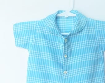 Vintage Infant Boy's or Girls Turquoise Plaid Shirt  18 Months