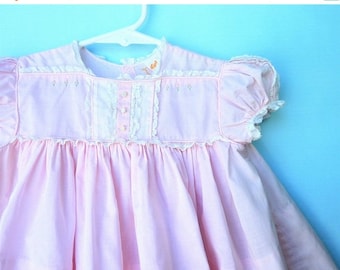 On Sale Lovely Vintage 1950's Pink Infant Dress w/ Lace and Embroidery by Castro & Co. 12-18Months