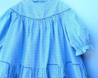 Vintage jaren 60 mod-turquoise gingham-jurk met Rick-Rack handgemaakt 3-4T