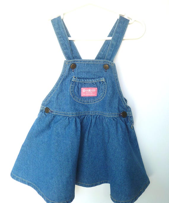 Vintage Toddler Dress- Blue Denim 90's Jumper by Oshkosh B'Gosh Size 3T